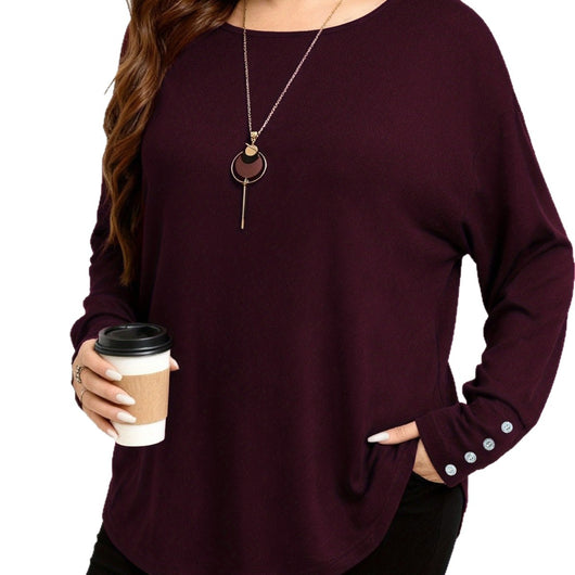 Blusa Casual Talla Grande Manga Larga Color Sólido - Image 4