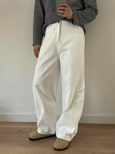 Pantalones Casuales Plisados con Corte 3D - Jeans Versátiles Blancos - Image 8
