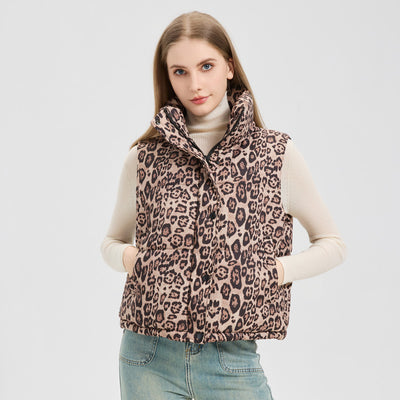 Chaleco de Algodón Estampado Leopardo con Cuello Mao - Image 6