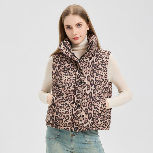 Chaleco de Algodón Estampado Leopardo con Cuello Mao - Image 6