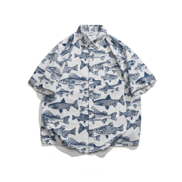 Camisa Estampada Manga Corta Suelta para Hombre Verano