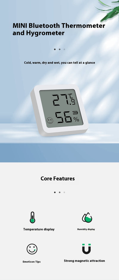 White mini Bluetooth temperature and humidity sensor with LCD display showing 27.9°C and 56% humidity. - Image 9