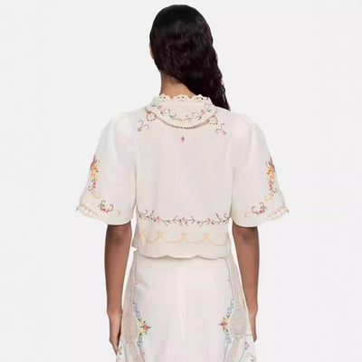 Blusa Tejida con Encaje Floral y Cuello en V - Image 3