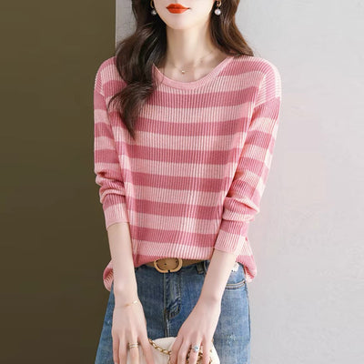 Blusa Holgada Rayas Manga Larga Estilo Occidental para Mujer