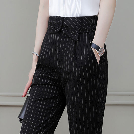 Pantalones Harem Profesionales de Rayas Delgadas con Estiramiento - Image 13