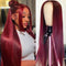 Peluca Larga Roja Cabello Humano con Encaje Frontal
