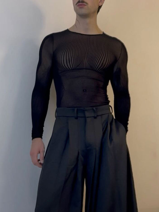 Blusa Larga de Malla Transparente con Mangas Largas