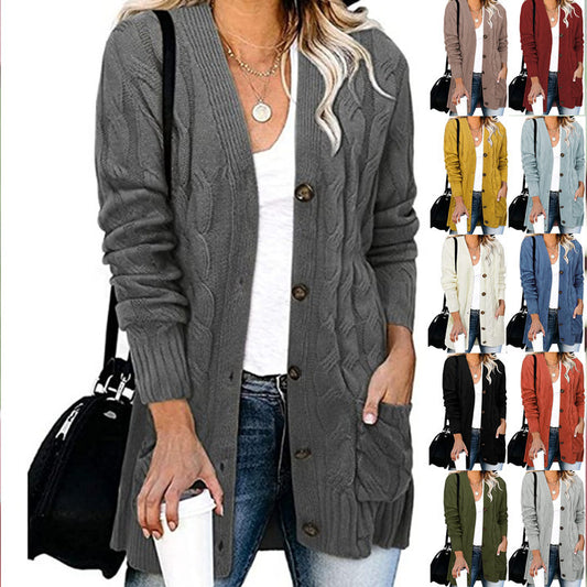 Abrigo Tejido Casual con Botones para Mujer - Otoño e Invierno