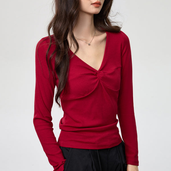 Blusa Elegante Escote Profundo con Nudo y Manga Larga - Image 6