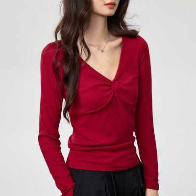 Blusa Elegante Escote Profundo con Nudo y Manga Larga - Image 6