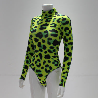 Jumpsuit Slim Fit Cuello Alto Leopardo Verde - Manga Larga Elegante - Image 5