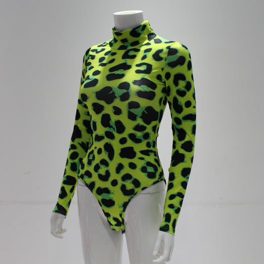 Jumpsuit Slim Fit Cuello Alto Leopardo Verde - Manga Larga Elegante - Image 5