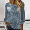 Blusa Suéter Holgada con Lentejuelas y Cuello Redondo - Manga Larga Casual