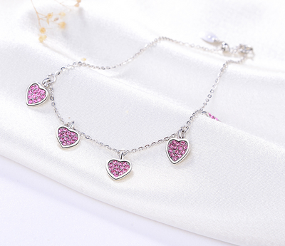 Pulsera de Plata 925 Corazón Circonita Púrpura Ajustable - Image 9