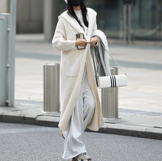 Cardigan Largo Tejido para Mujer con Capucha - Abrigo Tipo Trench - Image 2