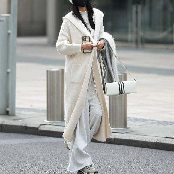 Cardigan Largo Tejido para Mujer con Capucha - Abrigo Tipo Trench