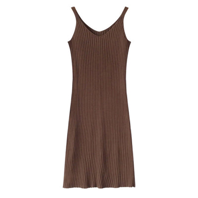 Vestido Midi Tejido sin Mangas Negro con Slip Interior - Image 12