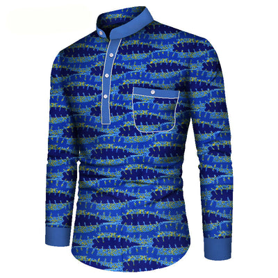 Camisa Casual de Manga Larga Estampada Africana para Hombre - Image 16