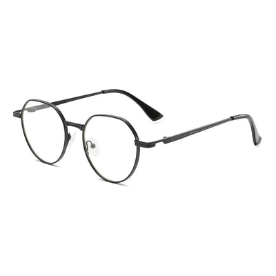 Round metal sunglasses with silver frames and dark gray lenses, featuring black temple tips, on a white background. - Image 10