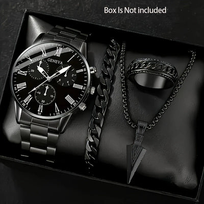 Conjunto de 4 Piezas: Reloj Collar, Pulsera y Anillo de Cuarzo para Hombre - Image 4
