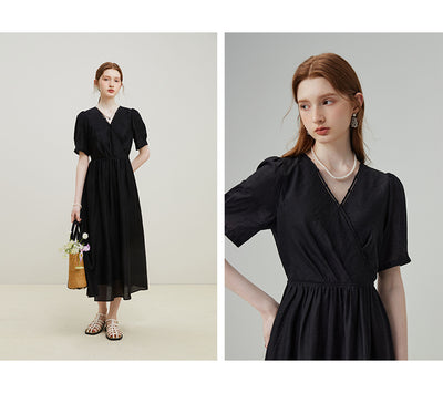 Vestido Jacquard Tencel Escote V con Textura - Image 9