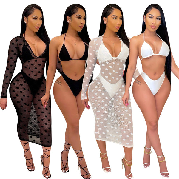 Traje de Baño Tres Piezas Lunares con Tul Transparente