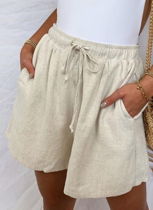 Shorts Casuales de Algodón y Lino con Cintura Elástica y Bolsillos - Image 2