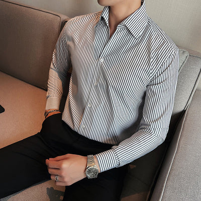 Camisa de Vestir Hombre Talla Grande a Rayas sin Planchado - Image 6
