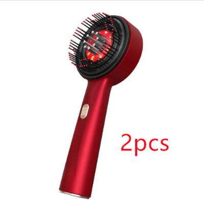 Black electric massage comb with red light therapy, black bristles, and a purple power button on a white background. - Image 13