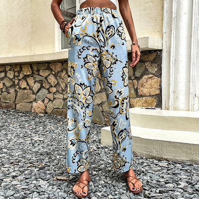 Pantalones Rectos Casuales para Mujer con Estampado Floral y Cordones - Image 8