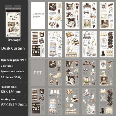 Soft Home Time Series decorative stickers featuring retro-style illustrations of furniture, books, and flowers. - Image 9