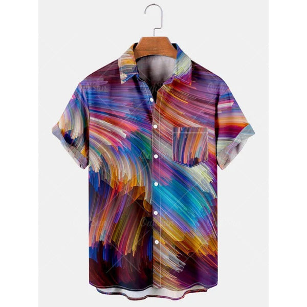 Camisa Casual Talla Grande Hombre Verano con Estampado Digital 3D Manga Corta