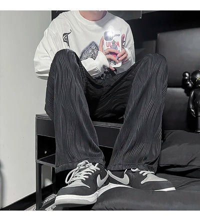 Pantalones Casuales Anchos de Seda Helada con Drapeado Suelto para Hombre - Image 15