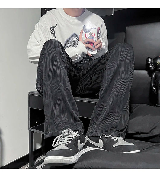 Pantalones Casuales Anchos de Seda Helada con Drapeado Suelto para Hombre - Image 15