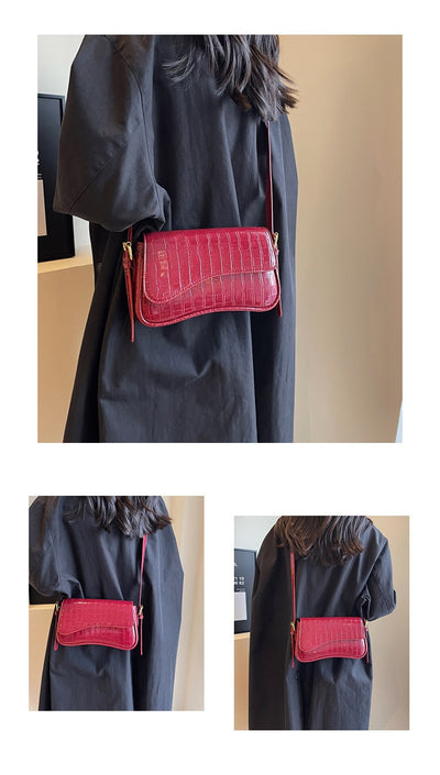 Bolso de Hombro Mujer Cuero PU Patrón Piedra con Hebilla Metálica - Image 14