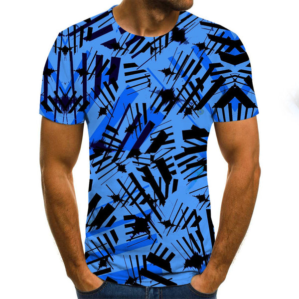 Playera de Manga Corta con Patrón Geométrico Digital Tridimensional
