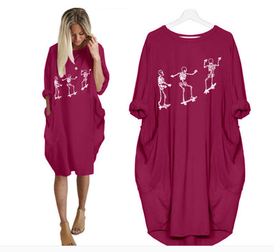 Vestido Holgado de Manga Larga con Estampado Temático y Bolsillos - Image 3