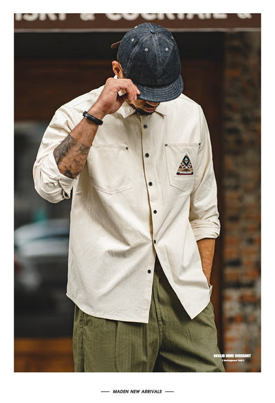 Camisa Manga Larga Estilo Retro con Totem Indígena Crema - Image 14