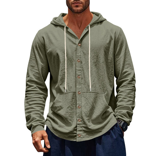 Camisa de Lino Holgada para Hombre - Minimalista de Manga Larga - Image 9