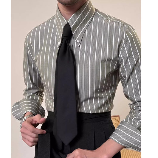 Camisa Casual Retro de Rayas Blancas para Hombre - Image 2