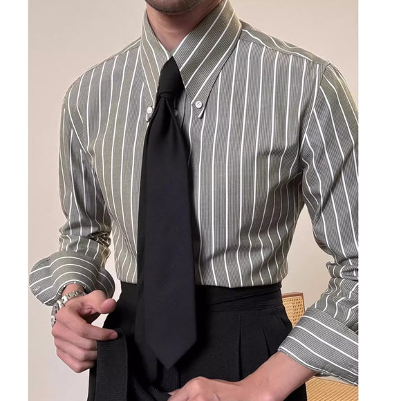 Camisa Casual Retro de Rayas Blancas para Hombre