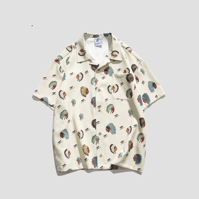 Camisa Retro Estampado Completo Manga Corta Hombre Casual Suelta - Image 11