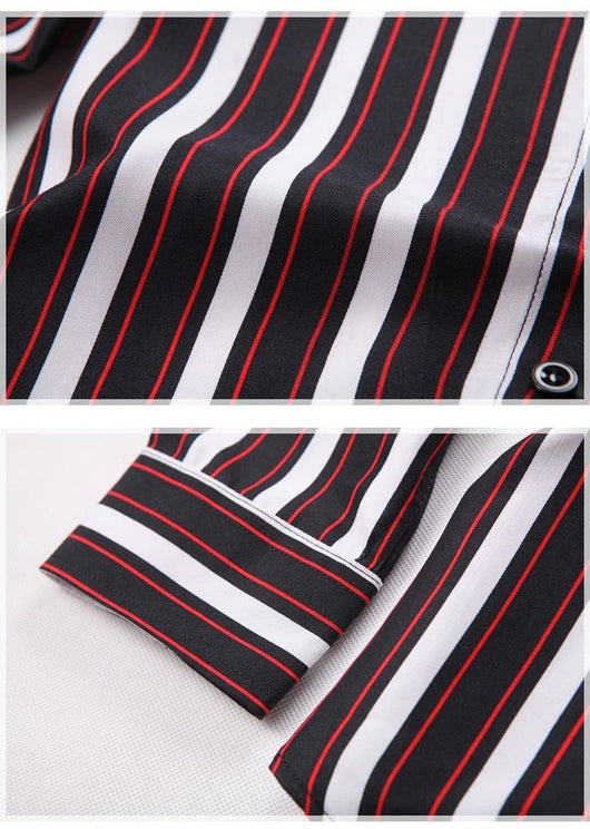 Camisa Manga Larga a Rayas Estilo Coreano para Hombres Jóvenes - Image 14