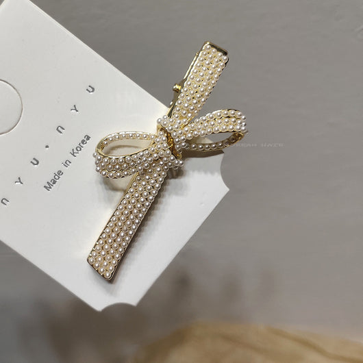 Pasador de Cabello Perla Diamante con Lazo Metálico - Image 3