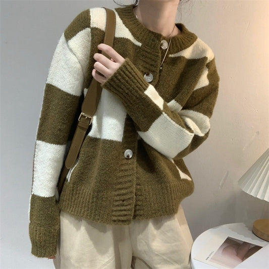 Cardigan Suelto a Cuadros para Mujer