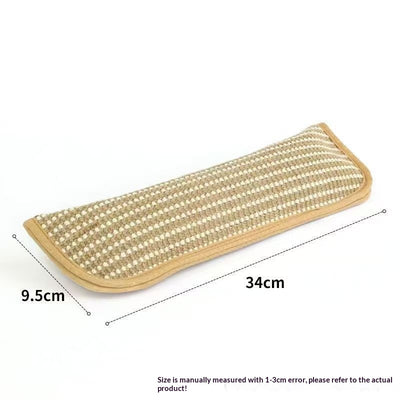 Beige and off-white woven catnip pillow toy, 34cm long and 9.5cm wide, with soft beige trim. - Image 6