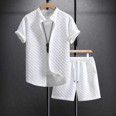 Camisa Casual Jacquard de Manga Corta para Hombre