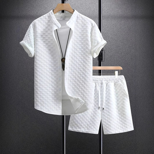Camisa Casual Jacquard de Manga Corta para Hombre