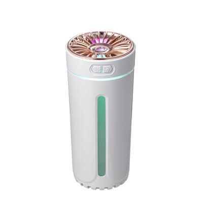 Pink cylindrical USB humidifier with a colorful light diffuser, control buttons, and a single fog outlet. - Image 6