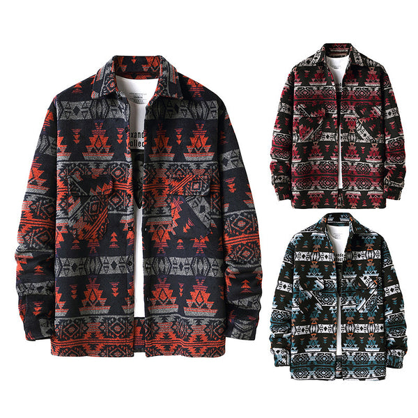 Chaqueta Camisa de Lana a Cuadros Estilo Étnico para Hombre